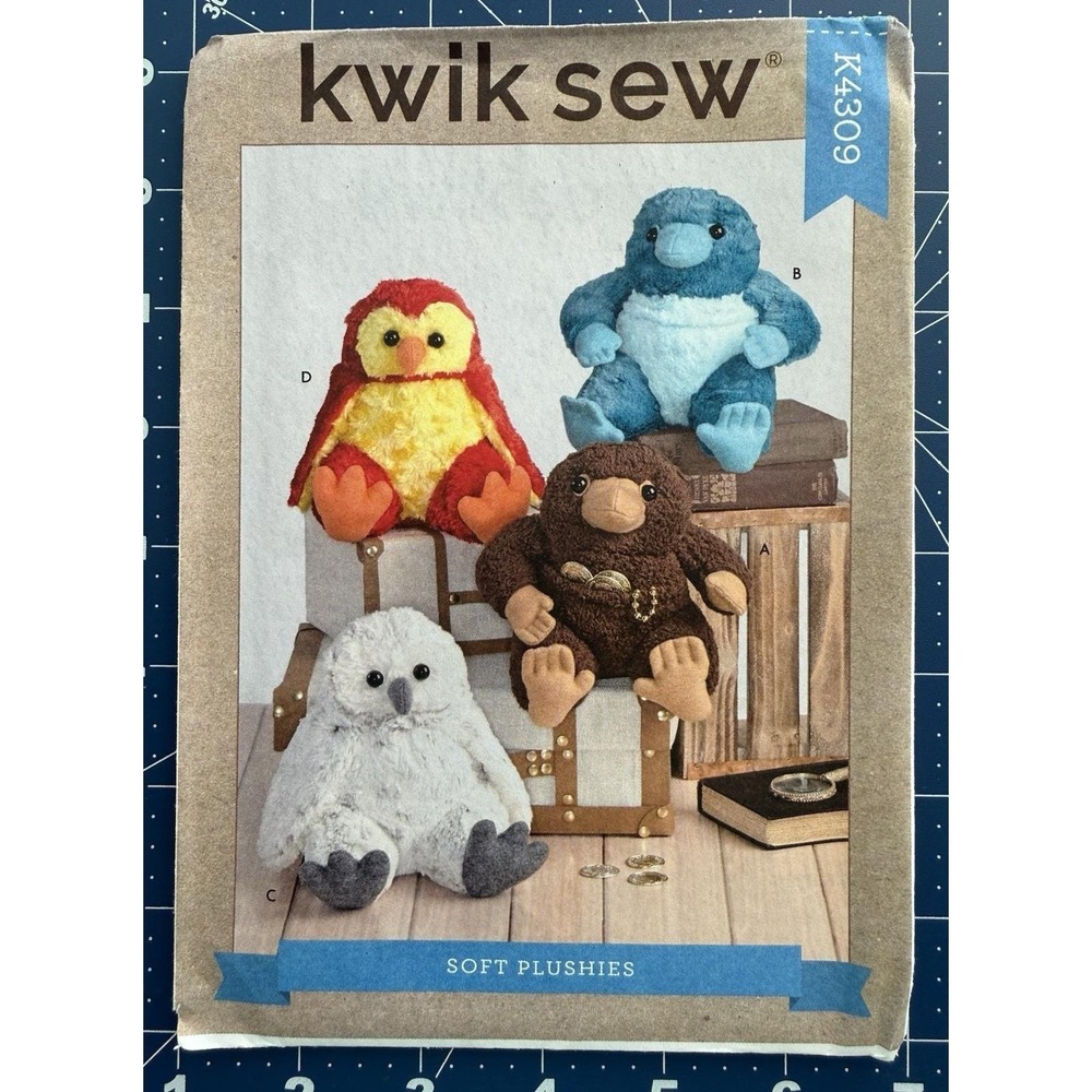 Kwik‎ Sew Pattern K4309 Stuffed Soft Plushies Toy Animals Platypus & Owl 2-Sizes
